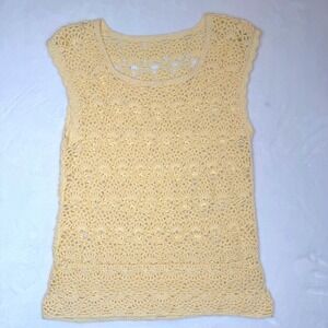 Vintage Handmade Crochet Tank Top Pastel Yellow Open Knit Boho Cottagecore Sz S